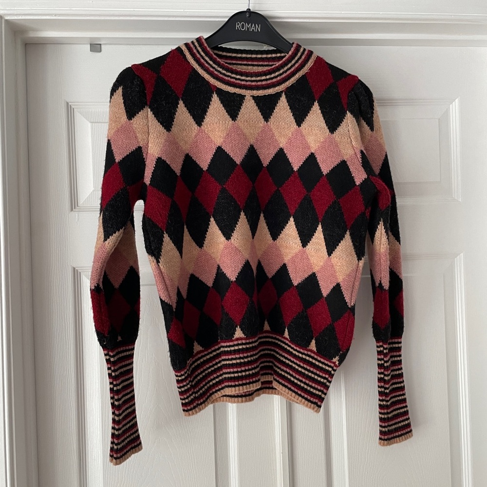 Argyle Sweater with Striped Trim